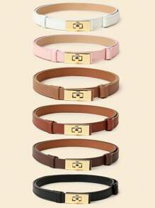 1pc Women's Adjustable Size Gold Buckle Belt, Suitable For Jeans, Casual Wear, Jackets, Skirts, Daily Use, Bohemian PU Leather Cross Grain Belt For Everyday Outings