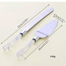 4/2/1 件婚礼蛋糕切具套装，包括不锈钢刀片蛋糕刀和服务器、银色亚克力仿水晶手柄、婚礼、新娘送礼会、周年纪念、化妆舞会和生日礼物（银色 - 2 件/套为 1 把蛋糕刀和 1 个蛋糕服务器）