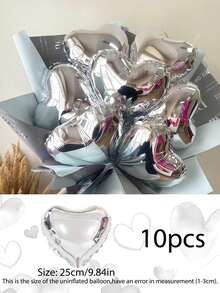10pcs 10-Inch Heart Shaped Foil Balloons, Gold, Silver, Rose Gold, Red, Green, Pink, Blue, Purple, Magenta, Small Size, Suitable For Proposal, Wedding Anniversary Decoration, Date Surprise, Birthday Party, Halloween, Christmas Gift, Sweet Theme Party Decor - Multicolor - View 11
