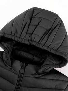 Chaqueta acolchada con capucha minimalista para mujer de Giolshon, con bolsillos, adecuada para otoño e invierno, color negro - Negro - Ver 5