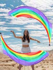 1pc Silk Veil + 1pc Poi Hammer Ball Women Belly Dance Silk Veil Poi Streamer Stage Props Colored Flags