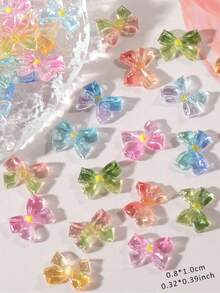 Y2K 风格全息透明蝴蝶结美甲饰品 50 件/包 - 女士可爱树脂指甲饰品 指甲装饰 - 粉色蓝色蝴蝶结美甲钉 - 彩色 - 查看 5