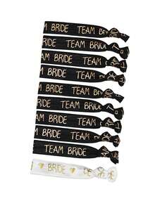 10pcs/Set Bachelorette Party Bride & Bridesmaid Champagne Gold Foil Elastic Wristbands, 1pc White "BRIDE" + 9pcs Pink "BRIDE", Valentine's Day Decor Accessories, Wedding Bridal Shower Supplies - Multicolor - View 8