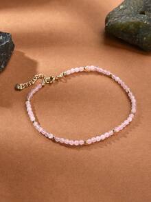 1 件波西米亚风格 18K 镀金天然玫瑰石英女式脚链