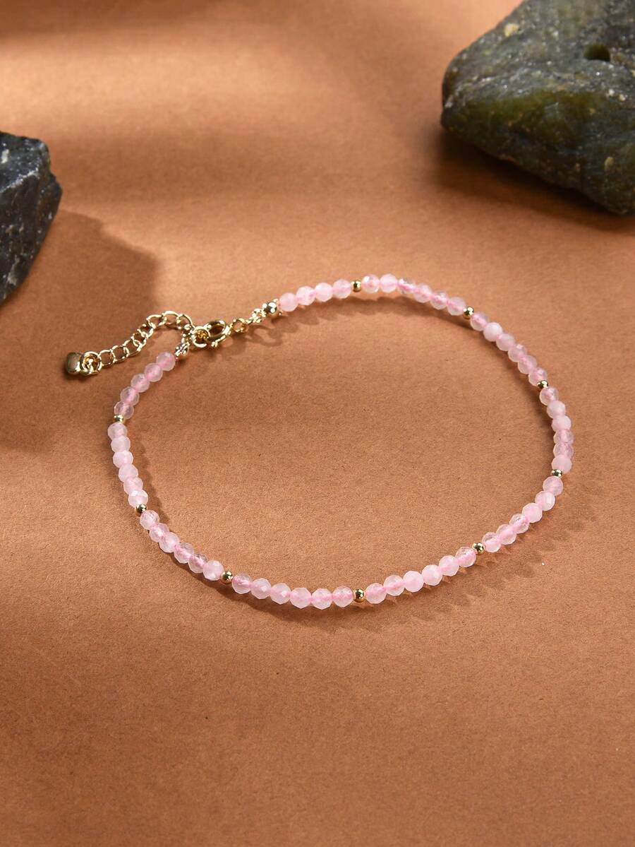 1 件波西米亚风格 18K 镀金天然玫瑰石英女式脚链
