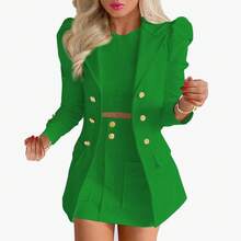 Women's Clothing Fashion Temperament Printed Princess Sleeve Short Skirt Suit Professional Wear Women's Two-Piece Suit Womenswear Gamis Comfort Basic - Dark Green - View 1
