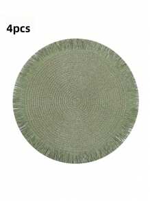 2 piezas/8 piezas Manteles individuales redondos de 15 pulgadas de fibra de papel tejida con borlas, resistentes al calor, decoración de vajilla de hotel y restaurante, decoración de mesa de comedor y sala de estar, antideslizante, adecuado para reuniones en el hogar y fiestas de boda