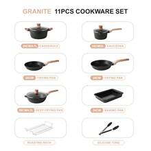 RIOVARM Induction Pots And Pans Set With Lids Nonstick Cookware Set With Granite Coating PFOA-Free Pans With Wood Grain Handle Frying Pan Saucepan Casserole Omelete Pan