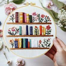 1 pieza Kit de bordado, 20x20cm/7.9x7.9-Pulgadas Flores para estantería, Kit de bordado hecho a mano DIY, Adecuado para adultos y principiantes, Incluye manual de instrucciones, tela impresa, bastidor de bordado y aguja e hilo