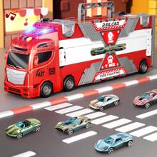 1 pieza Conjunto de juguete de camión de bomberos con pista, juguete de carro a empujar y avanzar para niños pequeños, pista de carreras de 65 pulgadas e incluye 20 vehículos, juguetes para niños y niñas de 2 a 8 años, regalos de cumpleaños/Navidad/días festivos