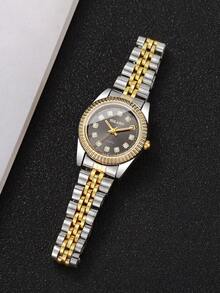 2pcs/Set Fashion Couple Watches, Minimalist Diamond Engraved Dial Classic Quartz Wristwatch, No Watch Box Included - Black - View 10