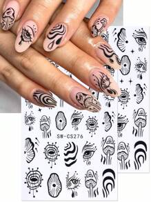 Pegatinas para uñas de diseño de Halloween en 3D, 2 piezas, con diseños de dibujos animados, líneas irregulares de grafiti, setas, ojo maligno, lágrimas del diablo, estrellas, para decoración de manicura y uñas para salón, accesorios DIY Y2K de otoño e invierno