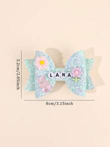 1 Stück kundenspezifische glitzernde Haarschleife mit Wunschtext für Mädchen, kundenspezifischer Name, glänzend weiß-rosa Schleife Haarspangen, süßer Bären-Blumen-Dekor Haarnadeln, lässiger Alltagskopfschmuck, Kinderbaby Haraccessoires