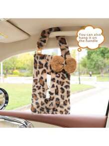 1 件豹纹汽车纸巾盒毛绒汽车座椅悬挂纸巾架，时尚纸巾分配器，适合汽车和家用