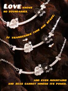 1 Stück Kreatives, bewegliches Damen-Halsband mit schwarz-weißem Geist-Zirkonia-Herz-Anhänger, lustige Stresslinderung, Jahrestags-Geschenk für Paar, cartoon-artig, süß, Choker-Stil