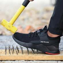 Men Heavy Duty Steel Toe Work Boots Fire Resistant Safety Shoes Anti Puncture Anti Impact Protective Footwear For Construction - 黑色 - 查看 3