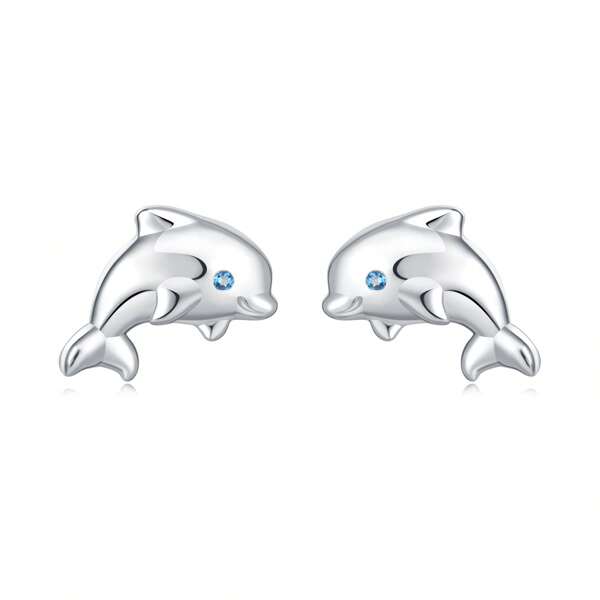 1 Pair Genuine S925 Sterling Silver Earrings Cute Little Dolphin Earrings Jewelry Gift Women Gifts Birthday Gifts