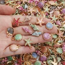 15/30 件什锦 3D 油滴海星、贝壳、贝壳锌合金吊坠，适用于 DIY 波西米亚风格手链、项链、钥匙扣、珠宝配饰 - 彩色 - 查看 2