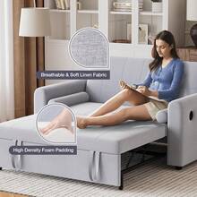 2 Seater Sofa Bed, 3 In 1 Convertible Corner Sofa Bed, Pull Out Linen Double Sleeper Chair Bed With Pocket And Adjustable Backrest For Living Room, - Light Grey - View 3