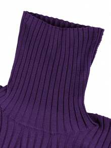 Knit Mix High Neck Ribbed Knit Jumper - Violet Purple - View 8