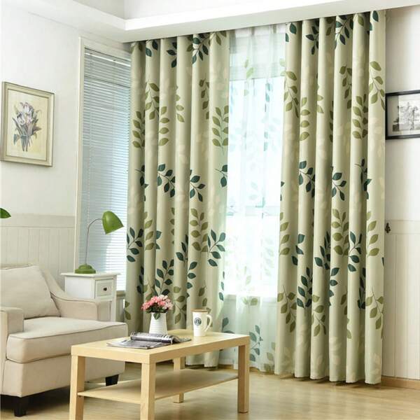 1 pieza de Tela de cortina opaca con estampado de hojas de estilo campestre, cortina opaca elegante para sala de estar, dormitorio, balcón