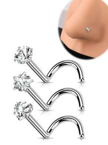 AVYRING 3 pièces Lot de piercings pour le nez à vis 20G avec strass en forme d'étoile et de cœur. Bijoux de perçage corporel pour femmes, boucles d'oreilles pour le nez