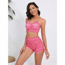 Bikini Sets For Women Floral Print Top And Drawstring Side Shorts Bikini Bathing Suits 2 Piece Swimsuit - Hotpink Floral - View 5