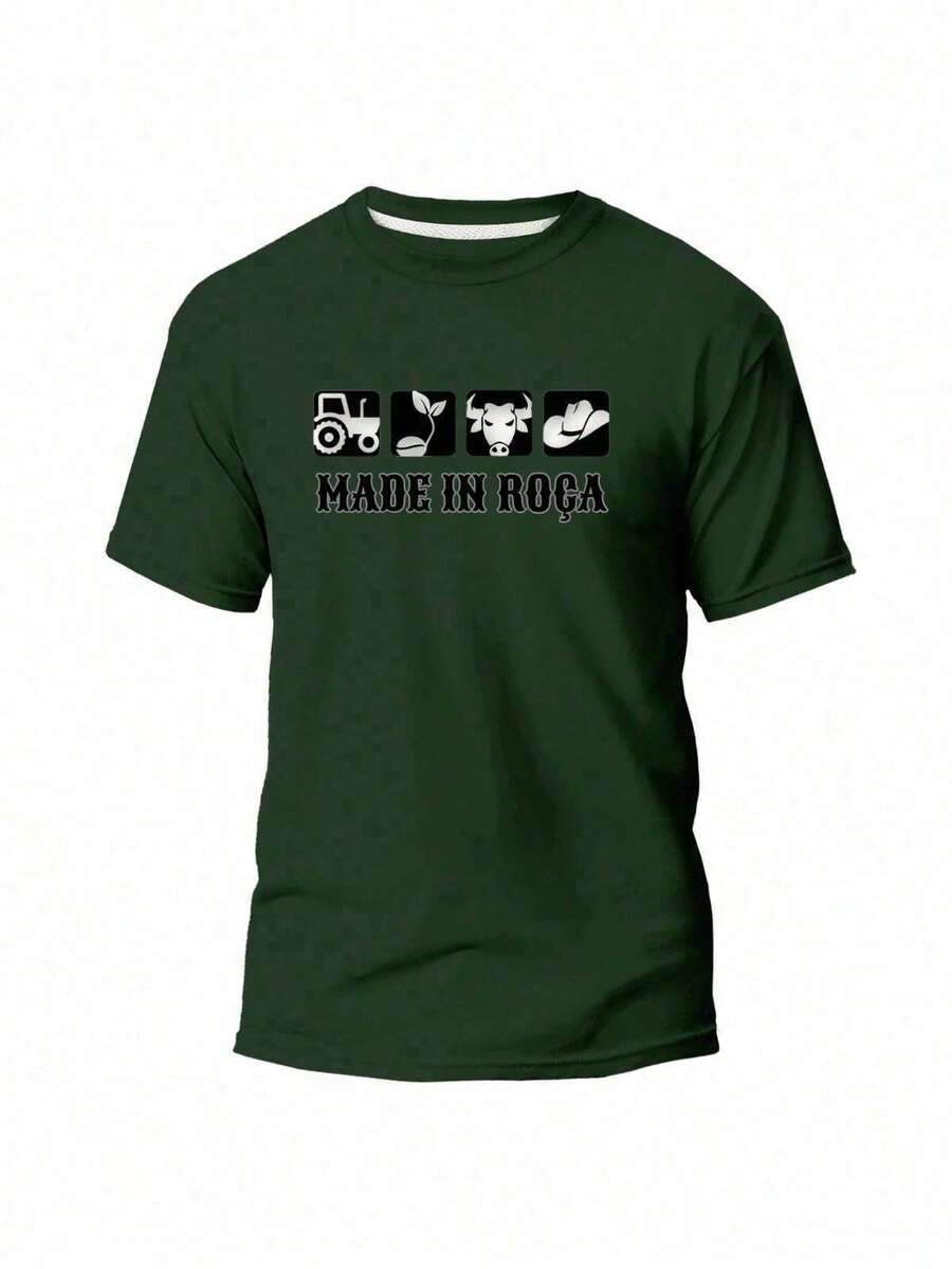 Men's Rodeo Country T-Shirt 100% Cotton Agro Made In Roça Printed Shirt Farm - 軍綠色 - 查看 1