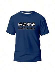 Men's Rodeo Country T-Shirt 100% Cotton Agro Made In Roça Printed Shirt Farm - 藏蓝色 - 查看 1