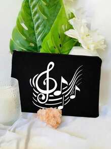 Vibrant Musical Note Print Canvas Cosmetic Bag, Durable, Versatile, And Stylish Shopping Companion -Perfect Gift For Music Fans , Travel Small Items Portable Storage Pouch, Gift,Makeup Bag,Women's Simple And Large Capacity Travel Makeup Bag, Earphones,Data Cable,Accessory Storage, Coin Bag, Suitable For Men And Women, Birthdays, Holidays, Back To School, Vacation, Beach, Travel