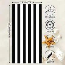 1pc Striped Beach Towel, Super Absorbent, Beach Towel, Ultra-Fine Fiber Beach Towel, Essential For Summer, Suitable Men, Women, Windproof, UV Protection, Beach, Party, Drying Travel, Camping, Beach Accessories, Holiday Essential Gift - Black - View 13