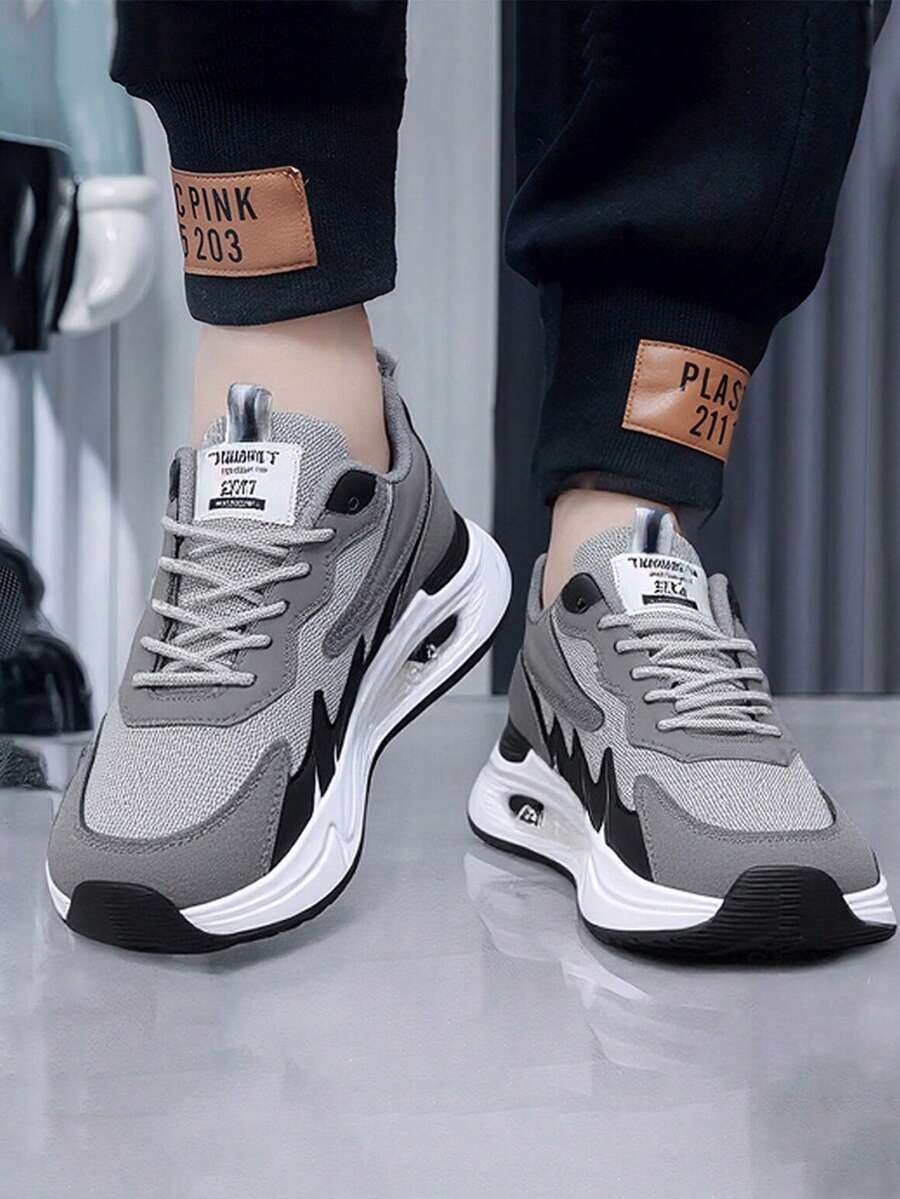 Al aire libre de los hombres antideslizante de amortiguación de fondo grueso zapatos de baloncesto, de moda y versátil cabeza redonda con cordones transpirable zapatos deportivos casuales, casuales ligeros cómodos zapatos de los hombres de fondo blando de tenis - Gris - Ver 1