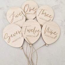Globos de madera conmemorativos - Tarjetas de recuerdos con acabado albaricoque, que celebran de 1 a 12 meses, un recuerdo imperecedero para el primer año