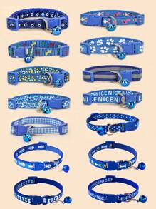 5pcs Random Pattern Dog And Cat Collar With Bell, Cute Cartoon Decorative Collar