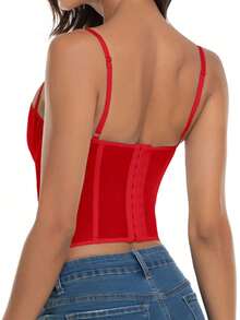 1 chiếc áo corset ren cho nữ, kiểu dáng gợi cảm, thích hợp đi dự tiệc, club, có khóa cài, phong cách thường ngày mùa hè. - Đỏ - Xem 3
