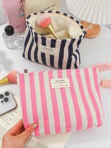1Pc Stripe Canvas Makeup Bag Stripe Cosmetic Bag Waterproof Women'S Cosmetic Bag Portable Canvas Travel Toiletries Storage Bags Makeup Case Clutch Purse Handbags Small Bag Storage Makeup Case,Travelling Bags For Ladies,Pencil Case Daily Big Large Capacity Makeup Brushes Travel Toiletry Bag Organizer Make Up Bag Makeup Bag Storage Makeup Organizer Makeup Case Makeup Travel Toiletry Organizer Essentials Gifts Storage Zipper Accessories Nail