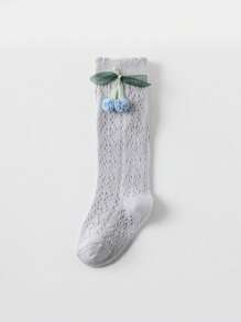 1 par de calcetines de malla decorativos con diseño de cerezas para bebés, cómodos y transpirables, calcetines de vestir para bebés, calcetines para niñas
