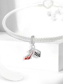 1 chiếc mặt dây chuyền mạ bạc hình thỏ dễ thương, xe đạp hồng, giày cao gót, tai nghe, bọ rùa, chai nước hoa, thích hợp để làm vòng tay DIY cho nữ. - Bạc - Xem 4