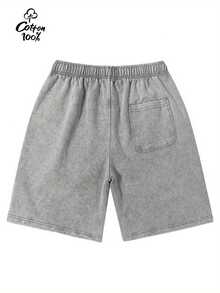 290g Washed Shorts Believe In Overcoming Fear, Summer Men's Retro Washed Casual Street Sports Shorts, Comfortable And Breathable, Suitable For Daily Wear, Adjustable Drawstring Waist Circumference, Elastic Waistband And Pocket - 灰色 - 查看 2