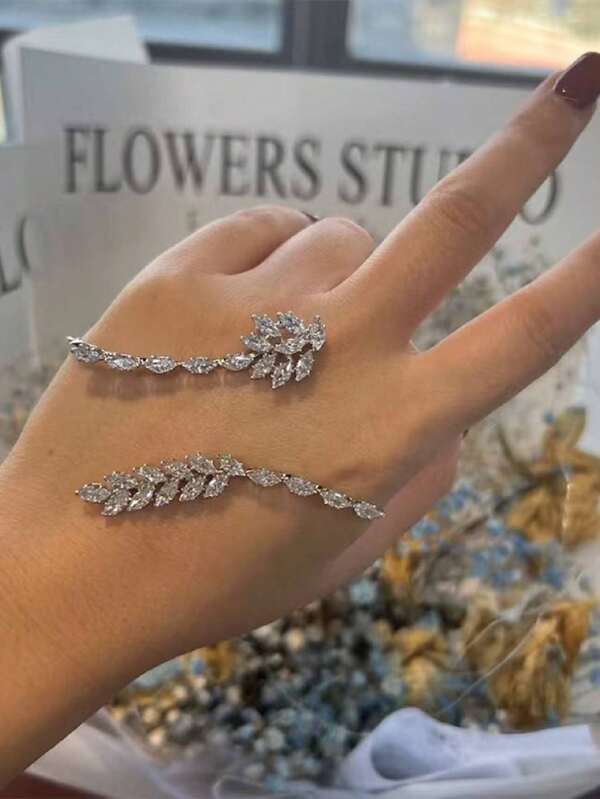 1 قطعة سوار مجوهرات أنيق بتصميم الورقة المرصع بالزركونيا اللامعة، مناسب للعرائس والزفاف، اكسسوارات فريدة