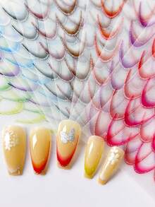 彩色渐变法式 12 片/套指甲贴纸 DIY 粘性滑块指甲油美甲贴纸贴花 - 彩色 - 查看 1
