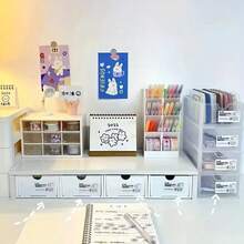 4 抽屉桌面收纳盒：轻质，塑料材质，适合办公桌收纳