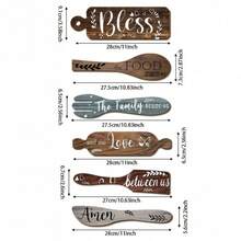 1 Set de Decoración de Pared de Madera: Bendice la Comida Antes de Nosotros - Decoración Artística de Pared de 6 Piezas de Madera Colgante con Cuerda para Comedor, Cosecha Festiva, Otoño, Año Nuevo y Decoración Navideña, Arte de Cocina Rústica de Granja