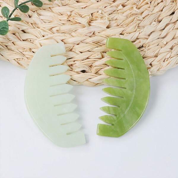 1 pieza Peine de masaje con cabeza de piedra de jade natural Xiuyan - Peines de raspado Gua Sha. Herramientas de masajes multifuncionales para la cabeza. Masajeador de calcetín verde para relajación y estrés, cuidado de la Cabeza. Diseño ergonómico, herramienta de acicalado de medicina tradicional china