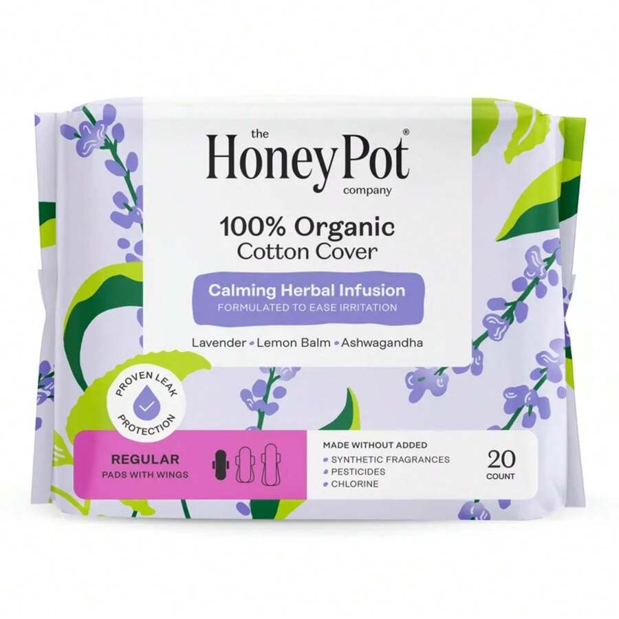 The Honey Pot Company 100% Organic Cotton Cover Calming Herbal Infusion Regular Pads - 20ct - 1 - 查看 1
