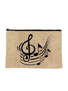 Vibrant Musical Note Print Canvas Cosmetic Bag, Durable, Versatile, And Stylish Shopping Companion -Perfect Gift For Music Fans , Travel Small Items Portable Storage Pouch, Gift,Makeup Bag,Women's Simple And Large Capacity Travel Makeup Bag, Earphones,Data Cable,Accessory Storage, Coin Bag, Suitable For Men And Women, Birthdays, Holidays, Back To School, Vacation, Beach, Travel