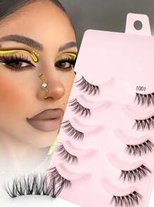 5 Pairs Cat Eye Effect Semi-Transparent False Eyelashes With 3D Synthetic Mink Fur Natural Longer Outer Corner Eyelashes, Enlarging Eyes, Suitable For Girls Travel, Party, Daily Wear