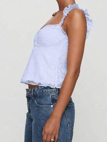 性感淑女蕾丝设计，带荷叶边肩带，蝴蝶结蕾丝拼布无袖背心，春夏新品