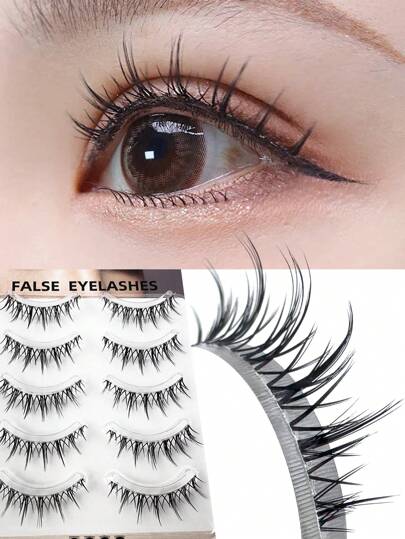5 Pairs Natural False Eyelashes Manga Lashes 3d Faux Mink Lashes Soft Winged Natural Realistic Eyelash Extension Japanese Manga Style