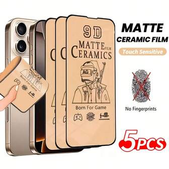 5枚入り ソフトマットセラミックフィルムスクリーンプロテクター iPhone 16 15 14 13 12 11 Pro XS Max Mini XR X 対応 割れにくい ガラスフィルム 16 Pro Max 防水 耐衝撃 落下防止 傷防止 指紋防止 フルカバー